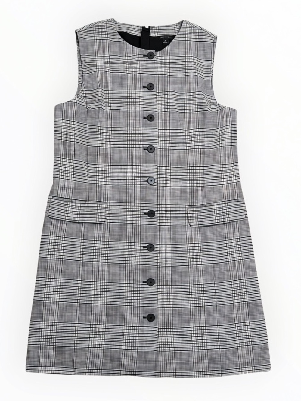 ANN TAYLOR Linen Gray Black Plaid Button Front Sleeveless Sheath Dress 16 Work